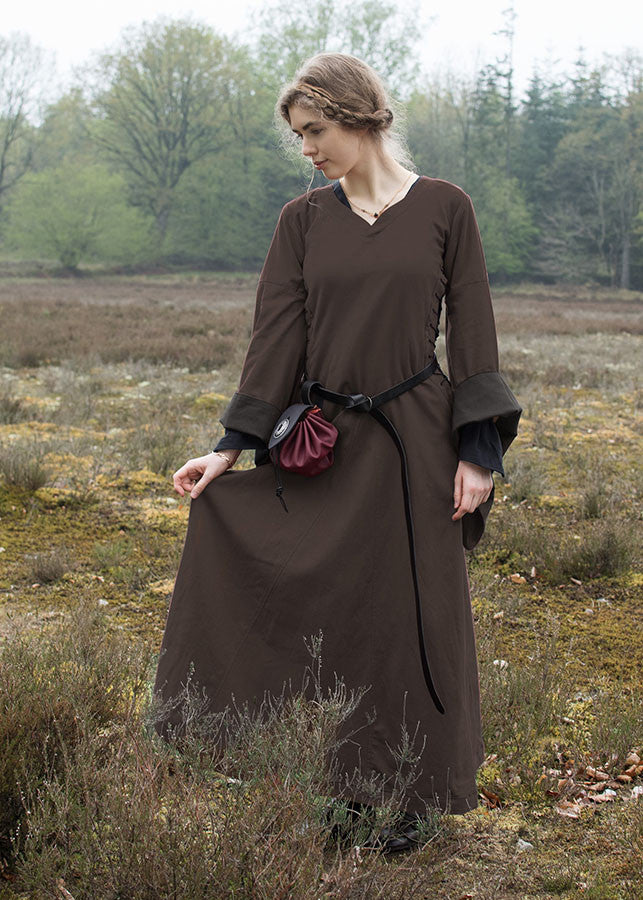 Vestido medieval abierto Bliaut Amal, marrón