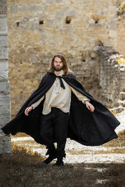 Capa medieval clásica Elinor negra con capucha corta, Unisex