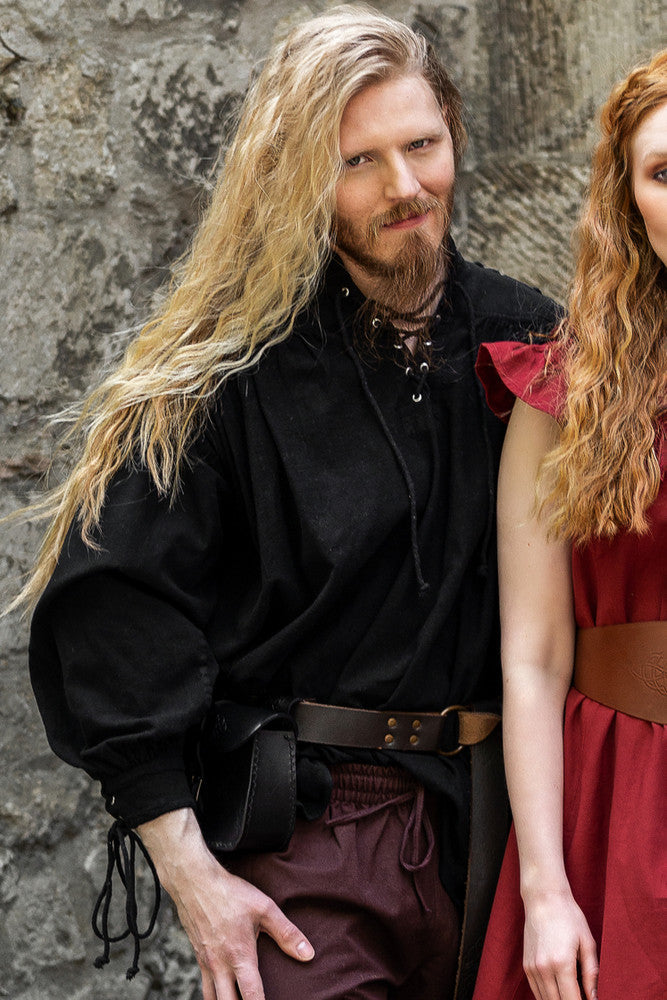 Camisa medieval Adrián con cordones, blanca o negra