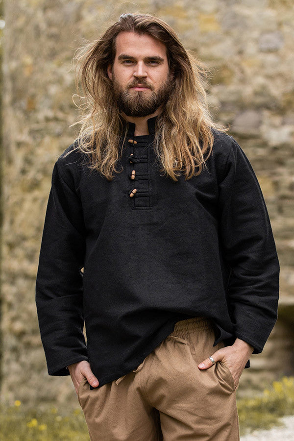 Camisa medieval en algodón grueso modelo Anton, negro
