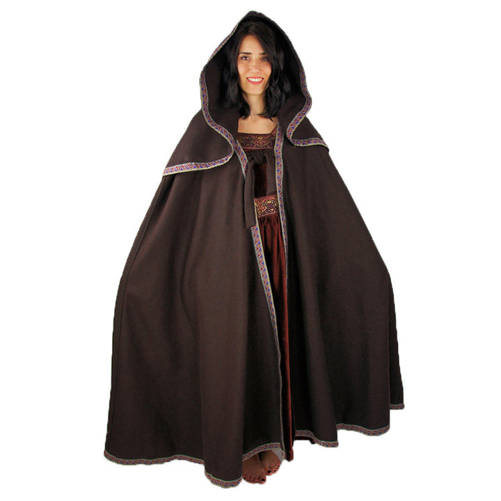 Capa medieval de lana marrón con capucha, modelo Theresa