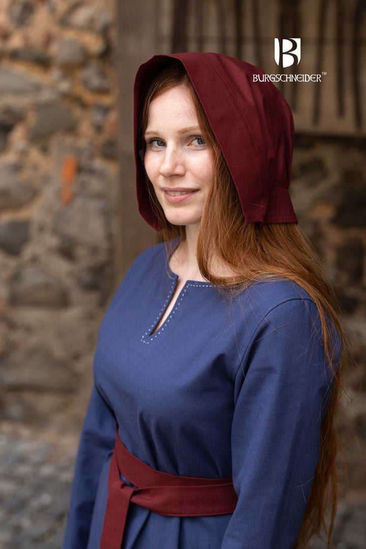 Gorro medieval Bonnet mujer Helga, color Burdeos