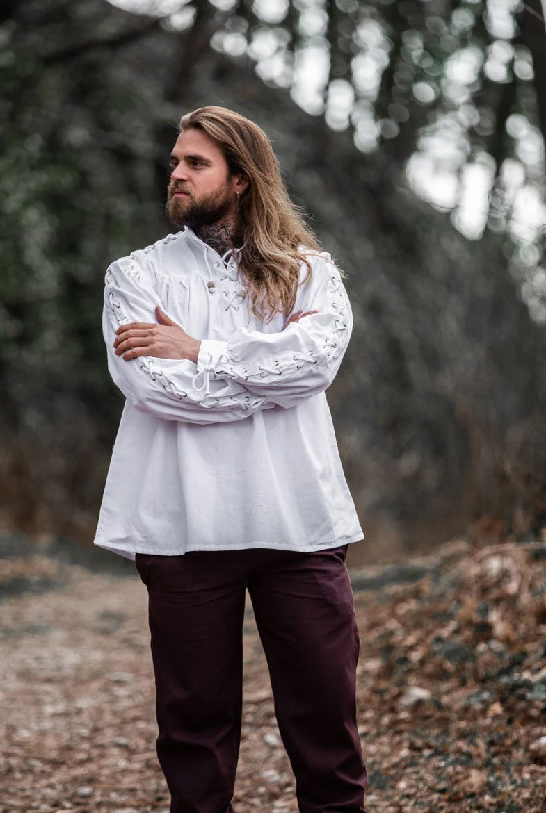 Camisa medieval Adrián con cordones, blanca o negra