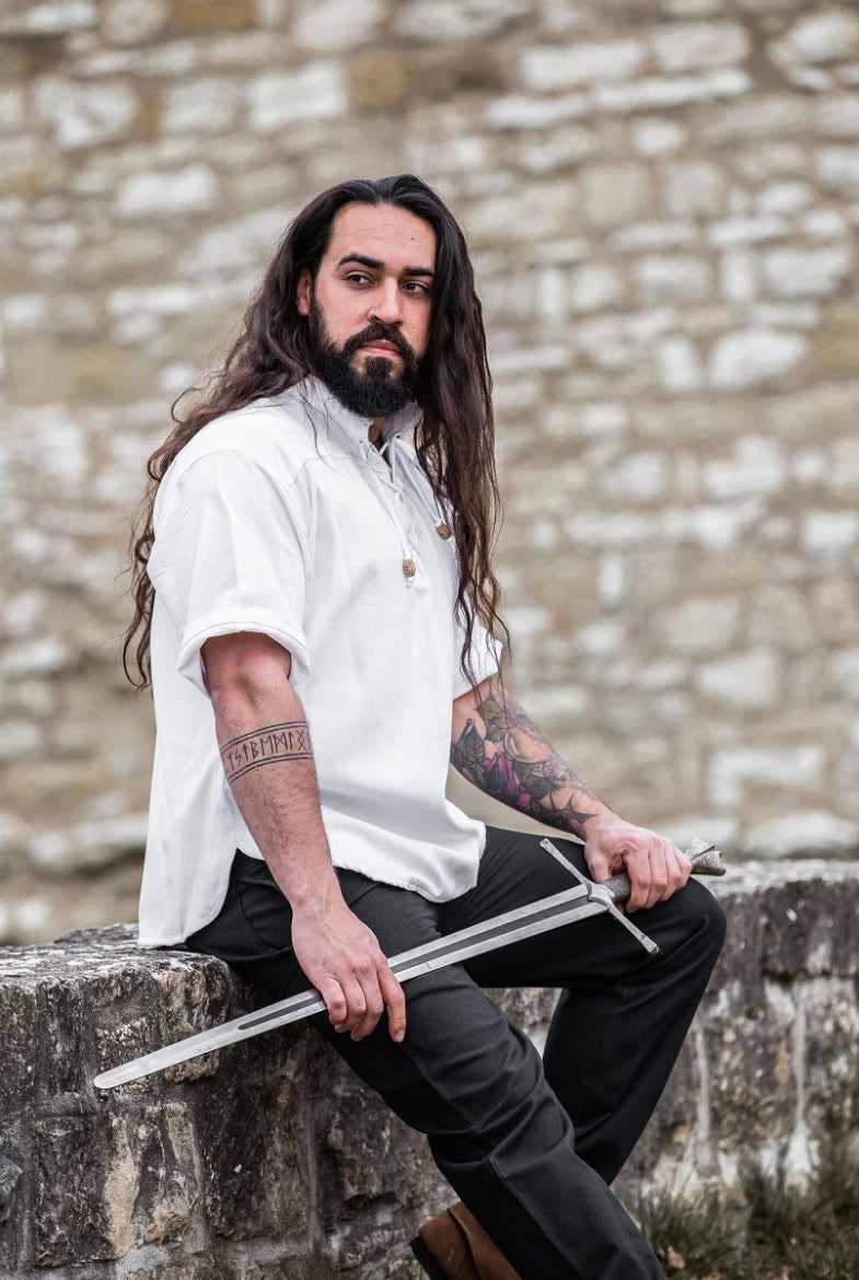 Camisa medieval manga corta y lazos, color blanco