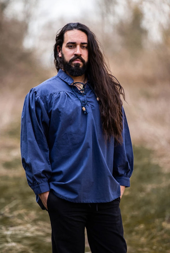 Camisa medieval Friedrich azul con lazos