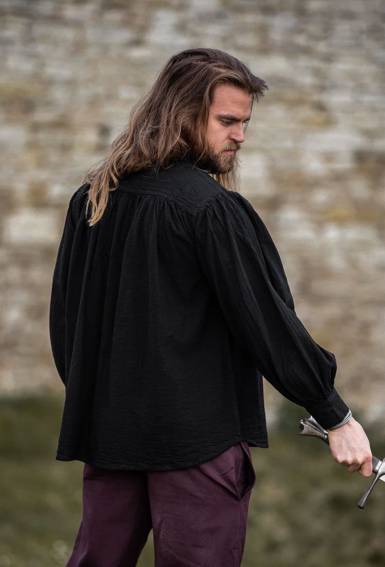 Camisa medieval negra con lazos