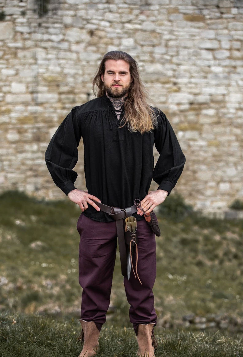 Camisa medieval negra con lazos