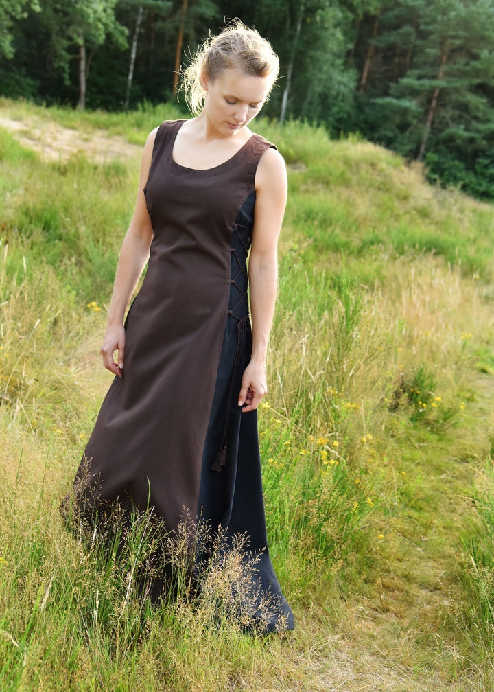 Vestido medieval sin mangas Jarle en marrón y negro