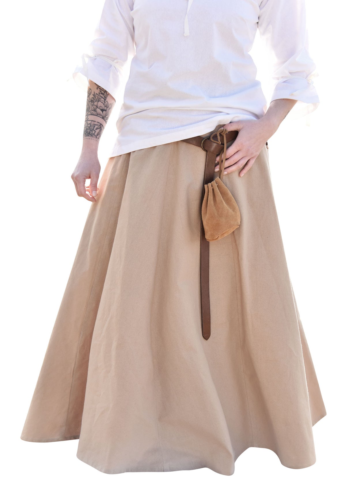 Falda medieval con corte ancho, marrón claro