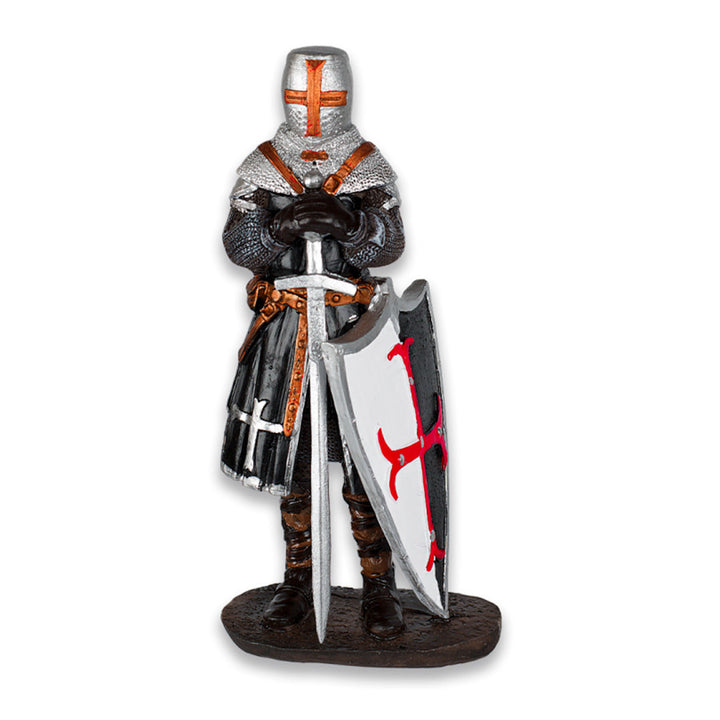Figura caballero hospitalario con espada y escudo, 16 cm.
