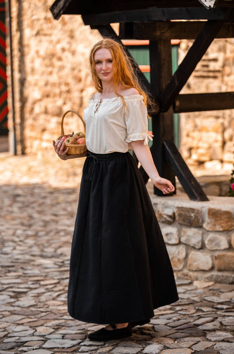 Blusa medieval con lazos modelo Otillia, blanco natural
