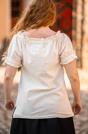 Blusa medieval con lazos modelo Otillia, blanco natural