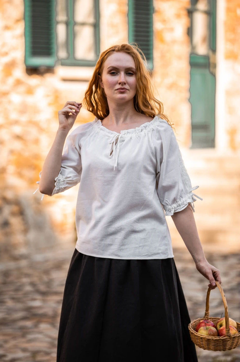 Blusa medieval manga corta modelo Sandra, blanco natural
