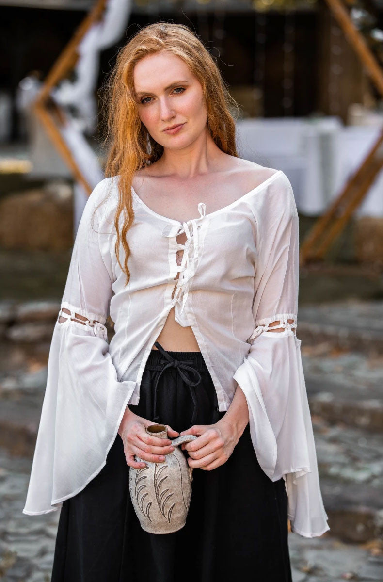 Blusa medieval de bruja modelo Carmen, color blanco