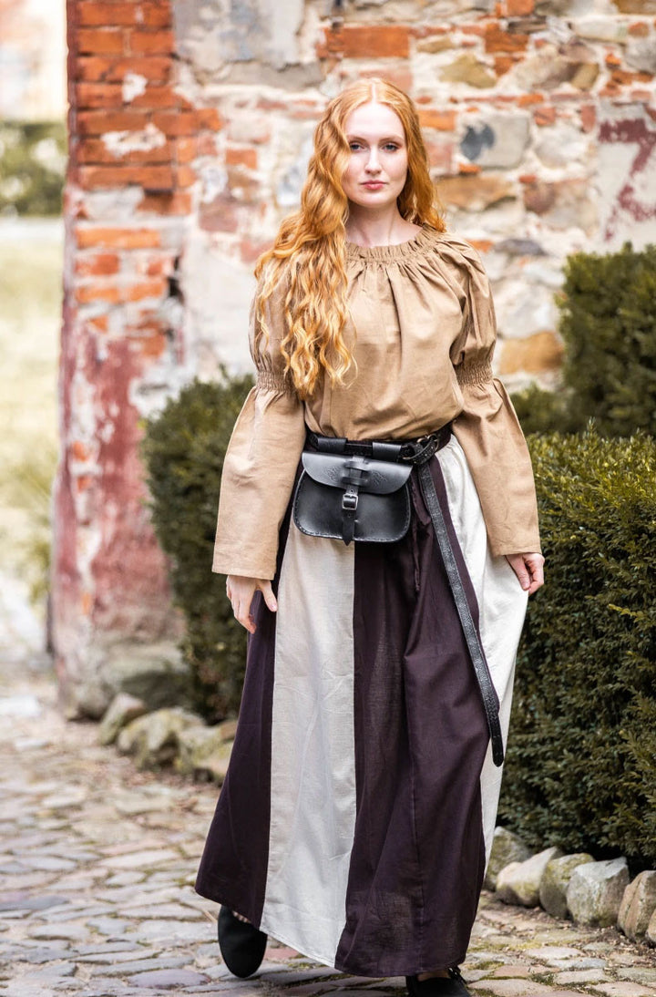 Falda medieval modelo Diana, marrón-blanco natural