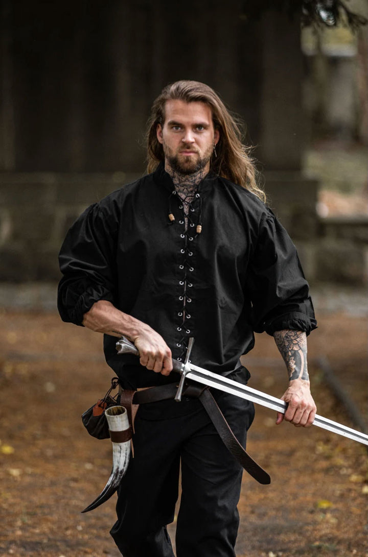 Camisa medieval con lazos modelo Dagwin, color negro