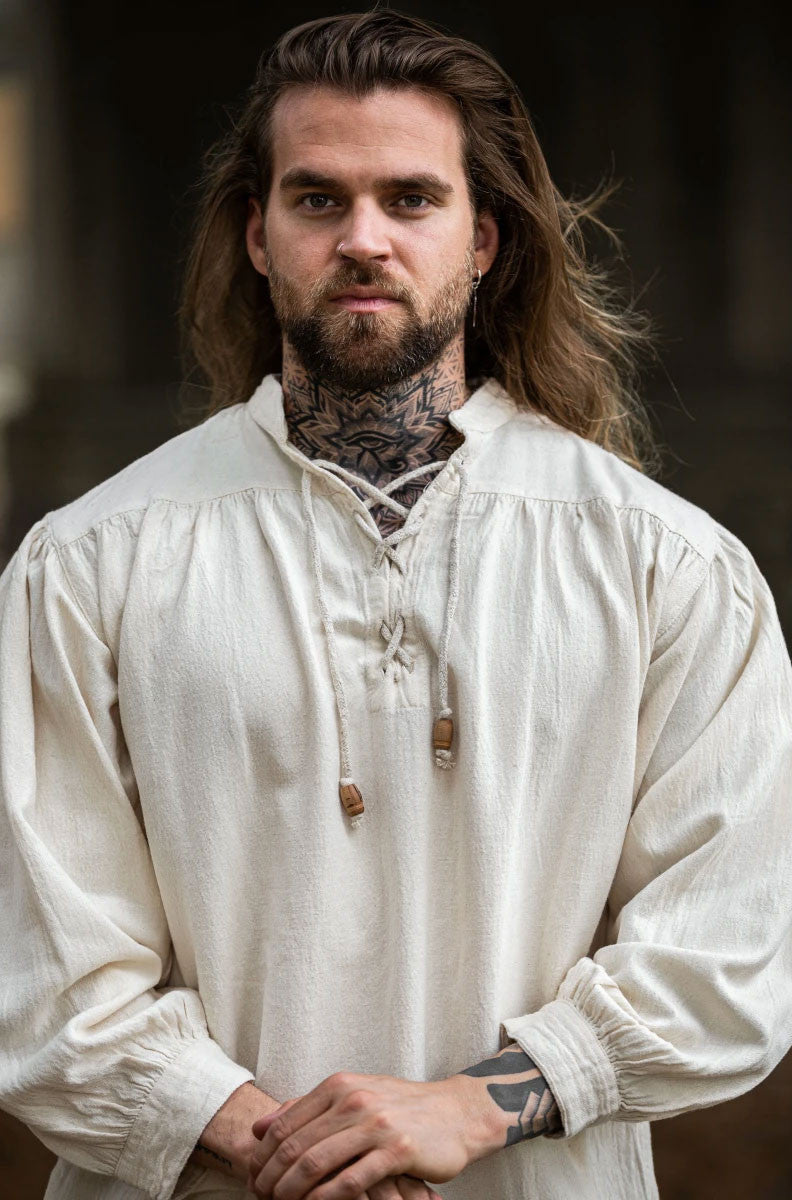 Camisa medieval crema con lazos