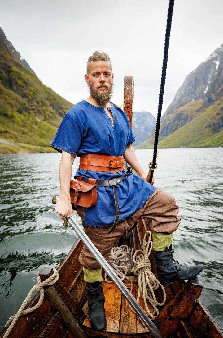 Túnica vikinga manga corta Theobald, azul