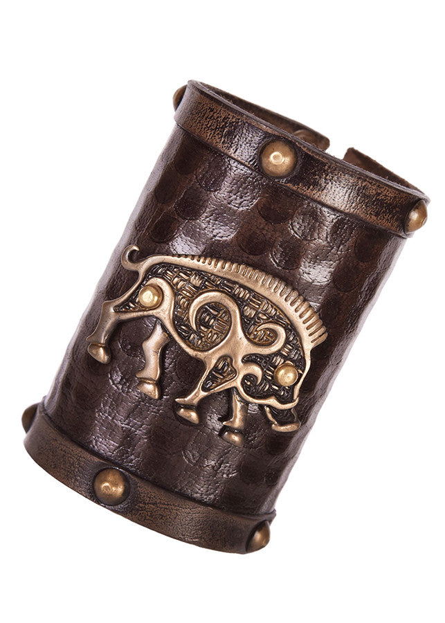 Pulsera celta Jabalí salvaje, cuero marrón