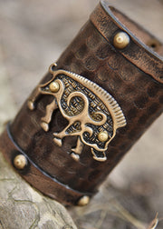 Pulsera celta Jabalí salvaje, cuero marrón