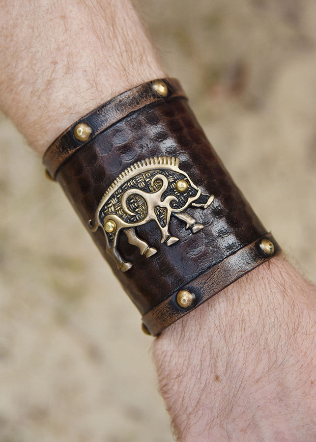 Pulsera celta Jabalí salvaje, cuero marrón