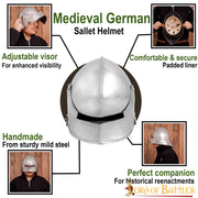 Casco medieval Sallet Alemán, con forro acolchado