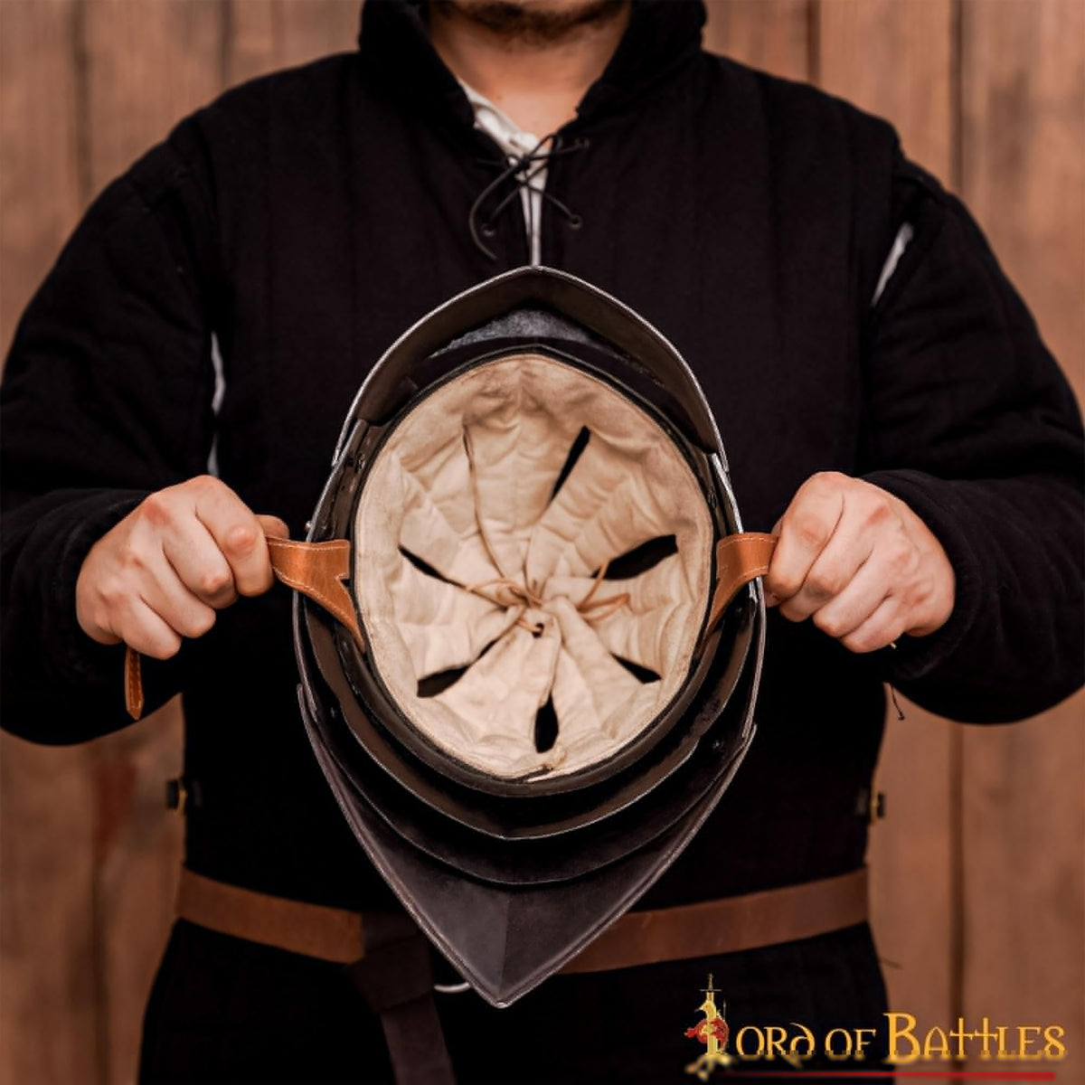 Casco medieval Sallet Alemán, con forro acolchado