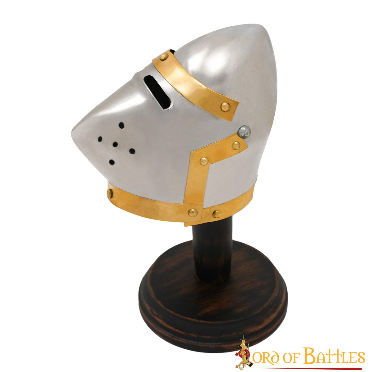 Mini casco bacinete Pig Face, con stand