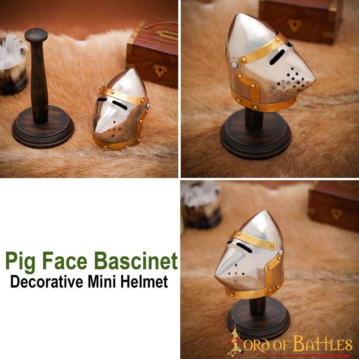 Mini casco bacinete Pig Face, con stand