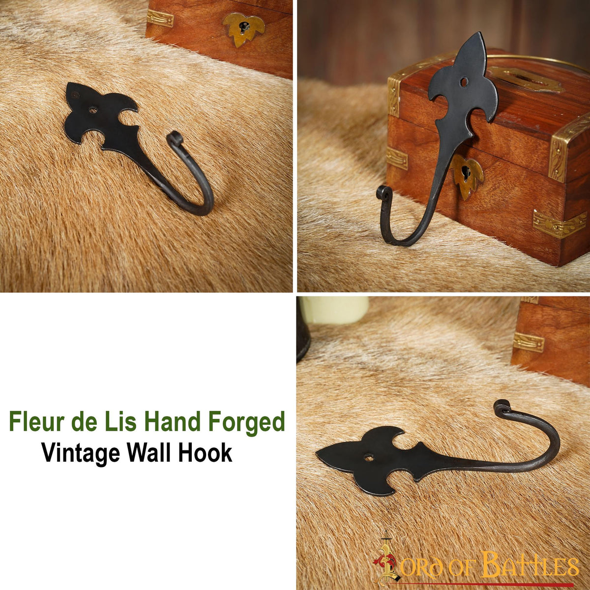 Colgador medieval flor de lis en forja para pared