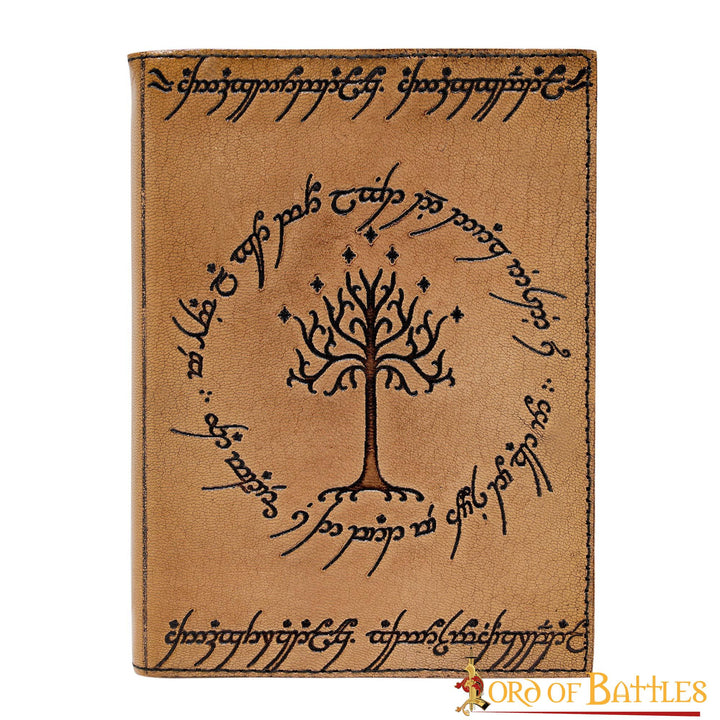 Diario de cuero repujado Árbol de Gondor, páginas naturales