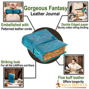 Diario de notas de Fantasía hecho a mano cuero azul