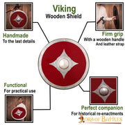 Escudo vikingo de combate de madera roja