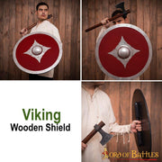 Escudo vikingo de combate de madera roja