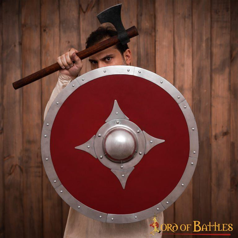 Escudo vikingo de combate de madera roja