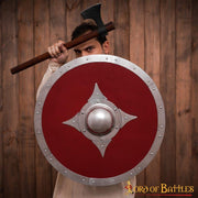 Escudo vikingo de combate de madera roja