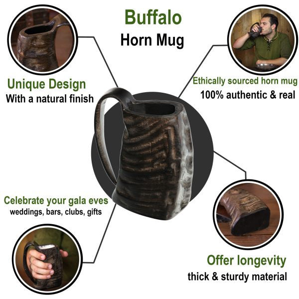 Jarra de cerveza medieval con cuerno auténtico