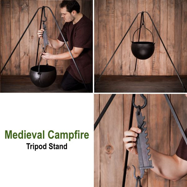 Trípode de hierro forjado fogata medieval, 150 cm.
