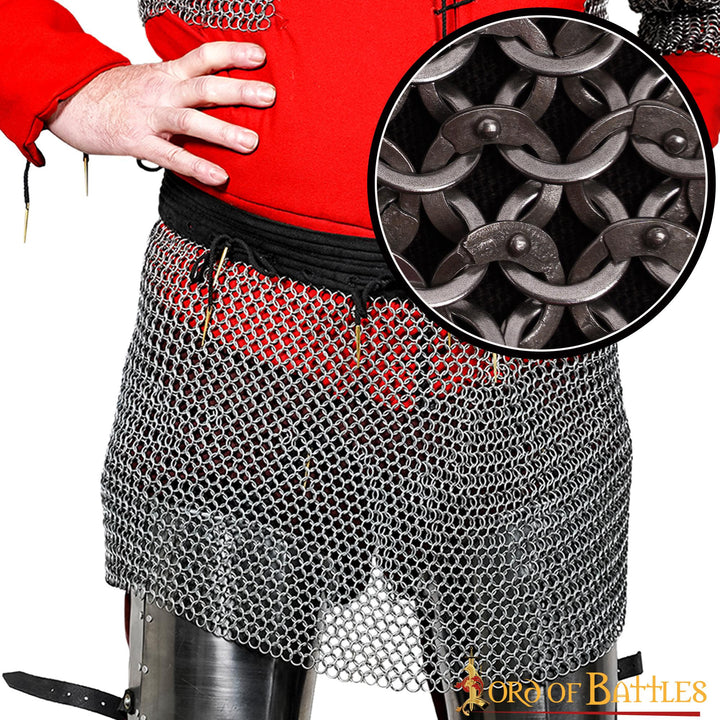 Falda de cota de malla con anilla plana remachada y alterna, 9 mm.