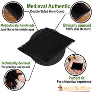 Peine medieval para mujer en cuerno de buey