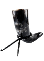 Cuerno vikingo Odín montando a Sleipnir con soporte (200-300 ml.)