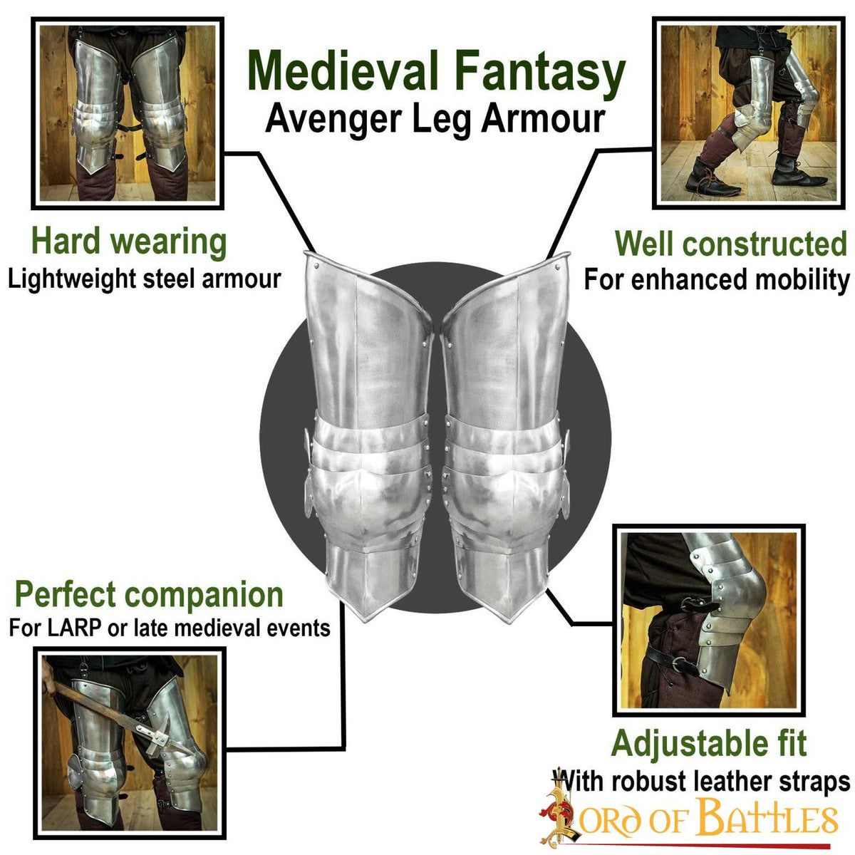 Piernas de armadura medieval en acero (51,5 cm.)
