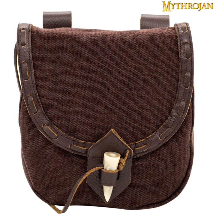 Bolsa medieval en lona y piel con cierre de cuerno - Marrón (20,3x17,7 cm.)
