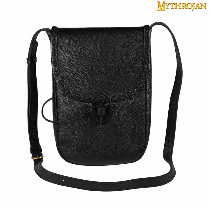 Bolsa medieval en piel, tipo bandolera - Negra (33x23 cm.)