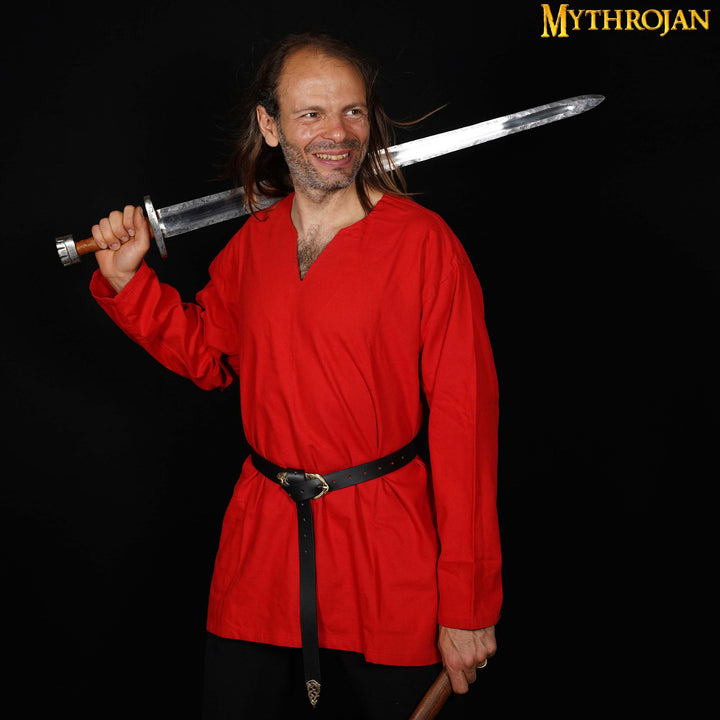 Túnica medieval Raider de corte ancho color rojo