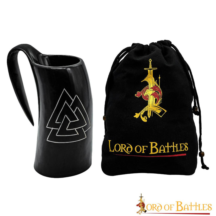 Jarra de cerveza vikinga Valknut en cuerno (600 ml.)