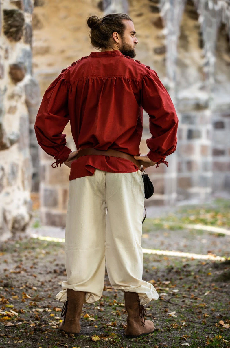 Camisa medieval Adrián con cordones, color rojo