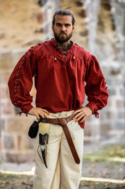 Camisa medieval Adrián con cordones, color rojo