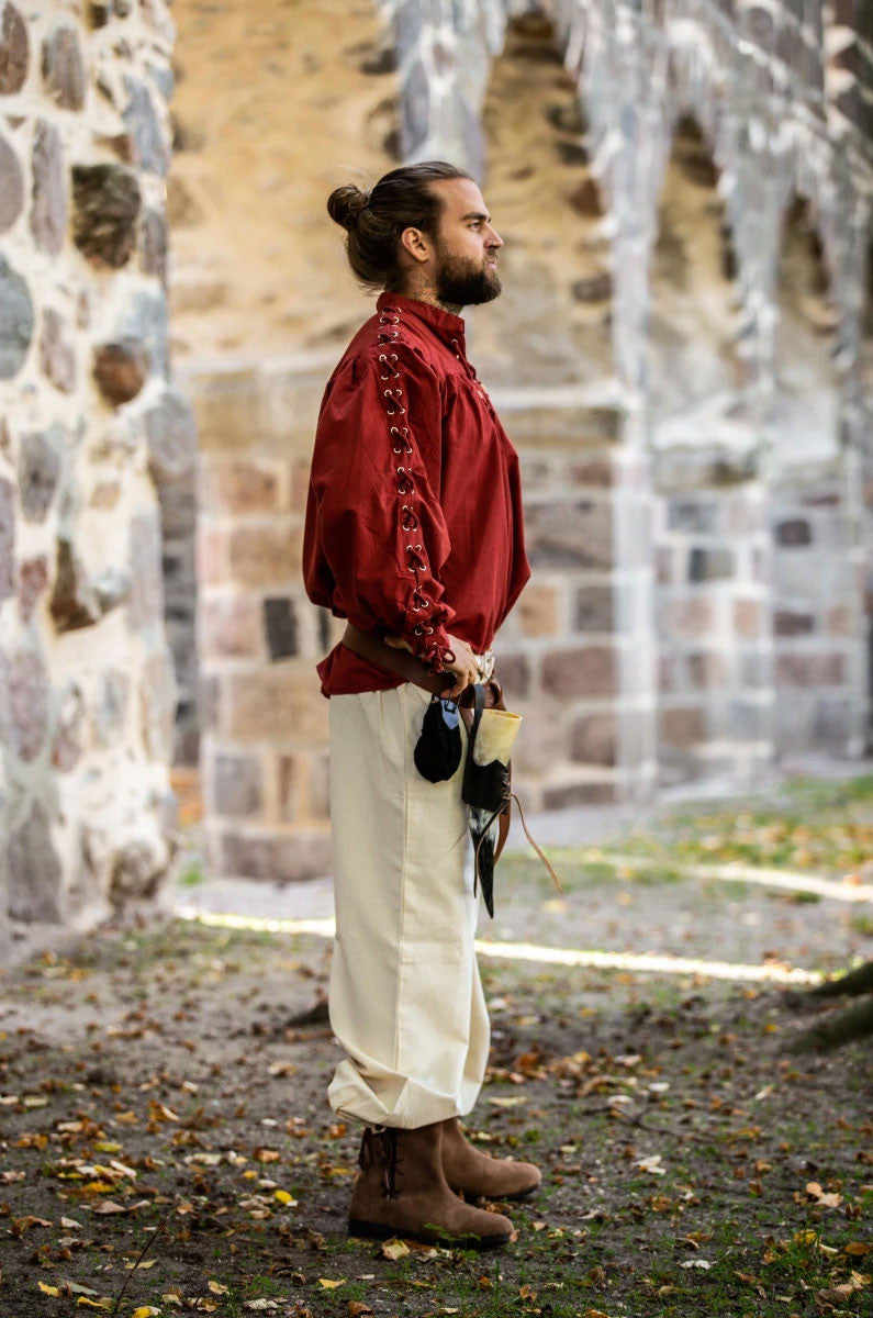 Camisa medieval Adrián con cordones, color rojo