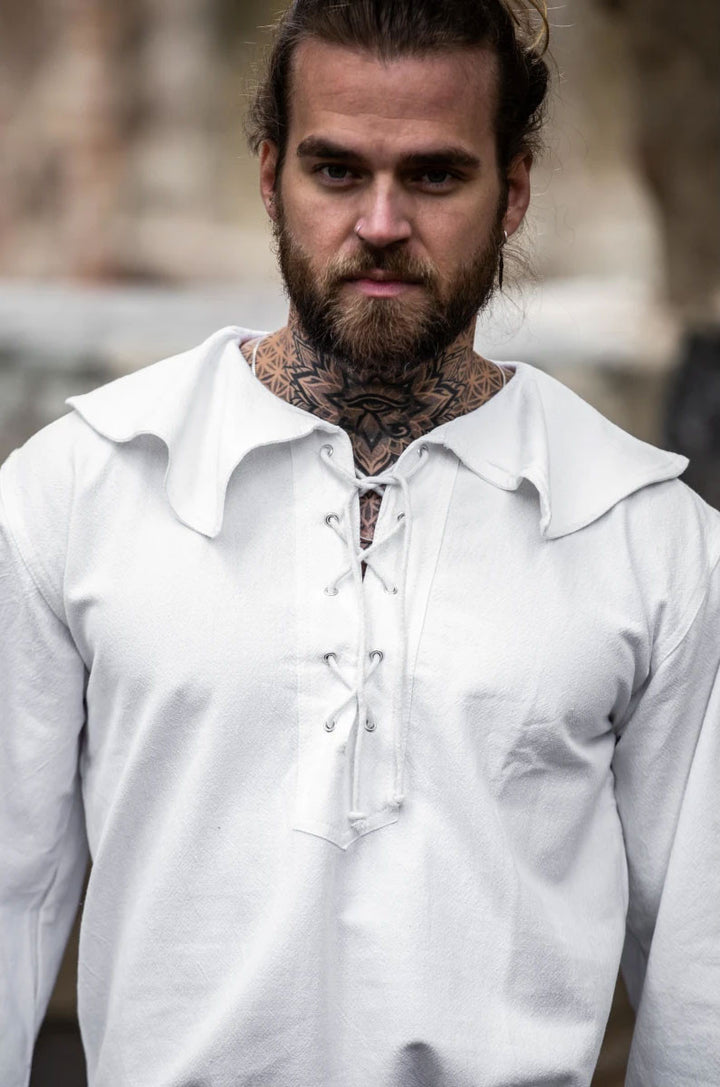 Camisa medieval con cuello modelo Athos, color blanco